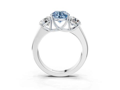 White gold Three-Stone Fancy Blue Round Cut Cut Diamond Ring with Prong Setting and Classic Band_3