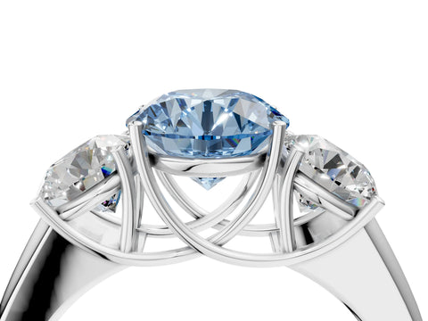 White gold Three-Stone Fancy Blue Round Cut Cut Diamond Ring with Prong Setting and Classic Band_4