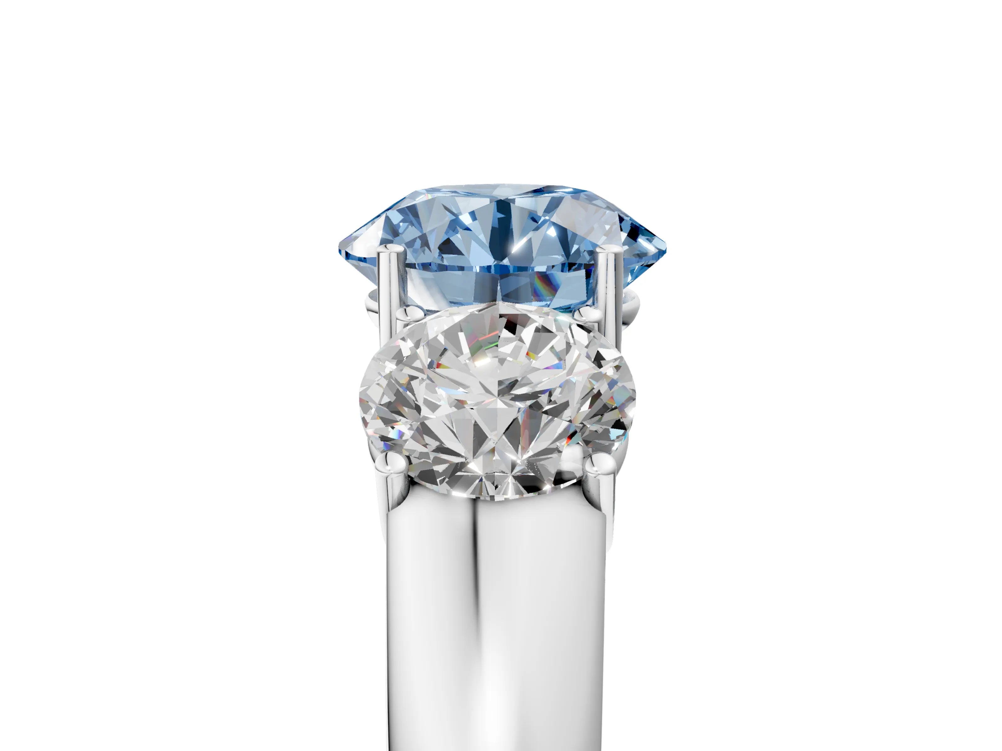 White gold Three-Stone Fancy Blue Round Cut Cut Diamond Ring with Prong Setting and Classic Band_5