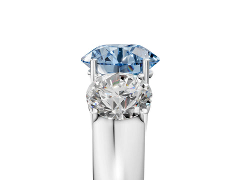 White gold Three-Stone Fancy Blue Round Cut Cut Diamond Ring with Prong Setting and Classic Band_5