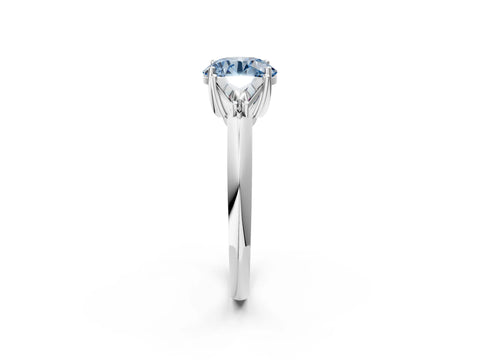 White gold Three-Stone Fancy Blue Round Cut Cut Diamond Ring with Trillion Side Stones and Four-Prong Setting_13