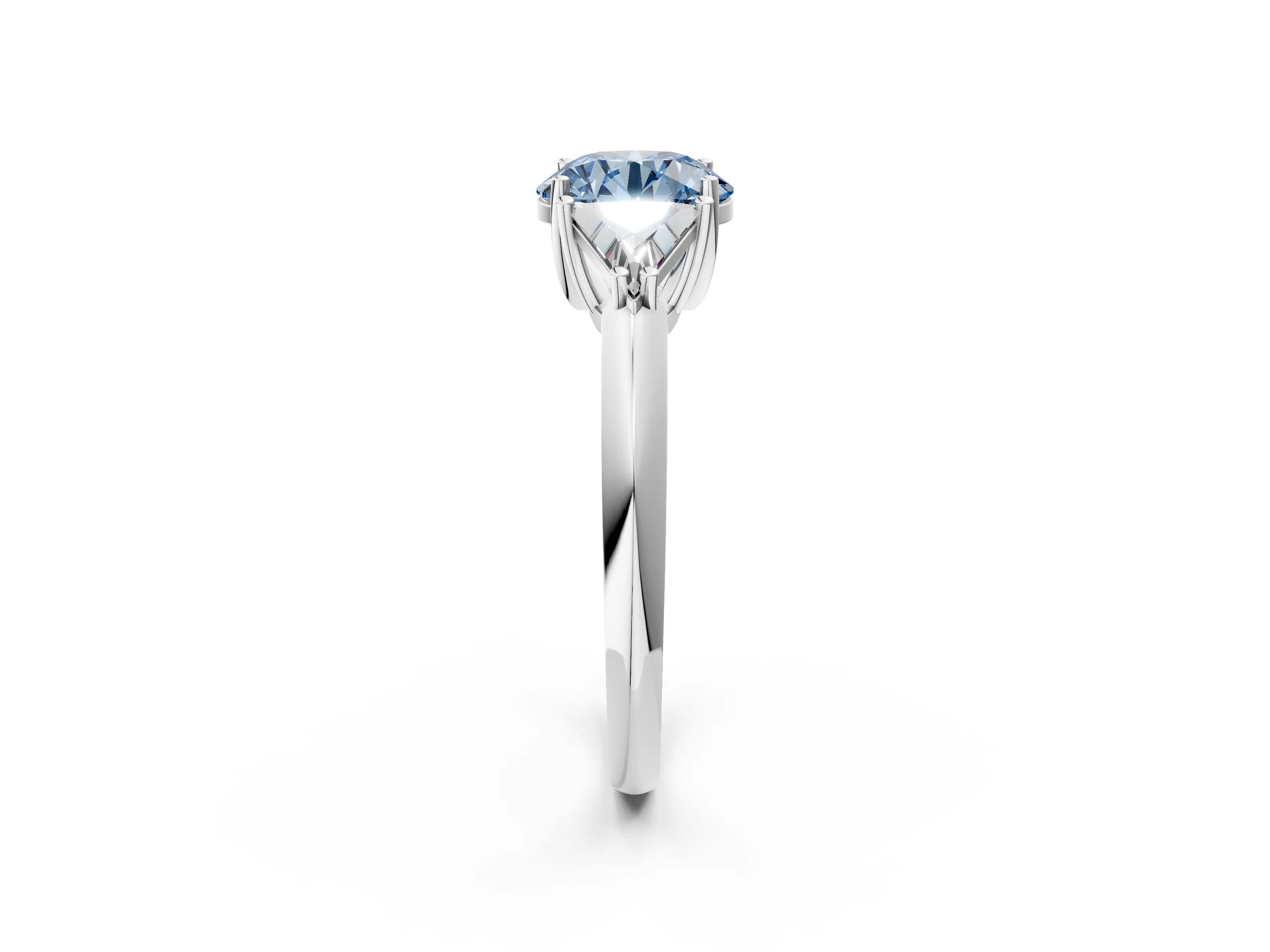 White gold Three-Stone Fancy Blue Round Cut Cut Diamond Ring with Trillion Side Stones and Four-Prong Setting_13