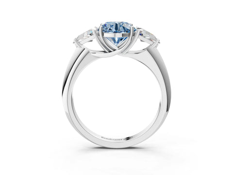 White gold Three-Stone Fancy Blue Round Cut Cut Diamond Ring with Trillion Side Stones and Four-Prong Setting_14