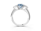 White gold Three-Stone Fancy Blue Round Cut Cut Diamond Ring with Trillion Side Stones and Four-Prong Setting_14