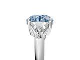 White gold Three-Stone Fancy Blue Round Cut Cut Diamond Ring with Trillion Side Stones and Four-Prong Setting_16