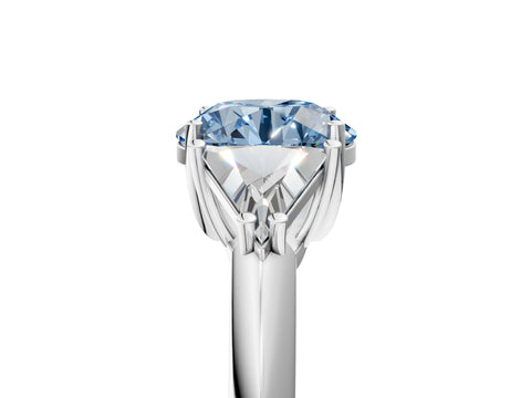 White gold Three-Stone Fancy Blue Round Cut Cut Diamond Ring with Trillion Side Stones and Four-Prong Setting_16
