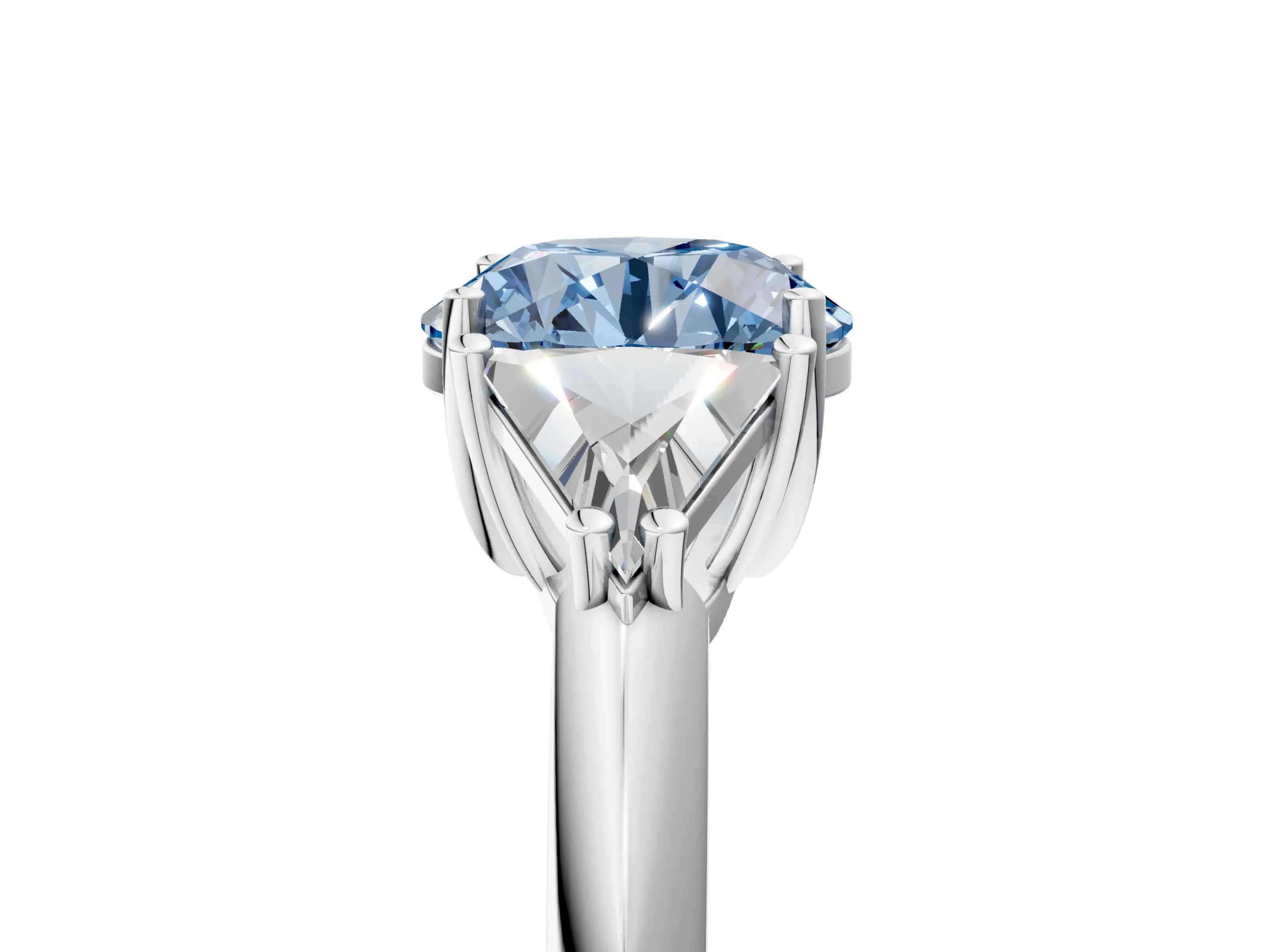 White gold Three-Stone Fancy Blue Round Cut Cut Diamond Ring with Trillion Side Stones and Four-Prong Setting_16