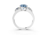 White gold Three-Stone Fancy Blue Round Cut Cut Diamond Ring with Trillion Side Stones on a Split Shank Band_3