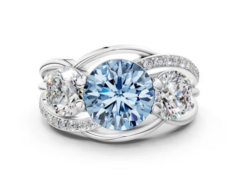 White gold Three-Stone Fancy Blue Round Cut Cut Diamond Split Shank Prong Set Ring_12