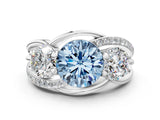 White gold Three-Stone Fancy Blue Round Cut Cut Diamond Split Shank Prong Set Ring_12