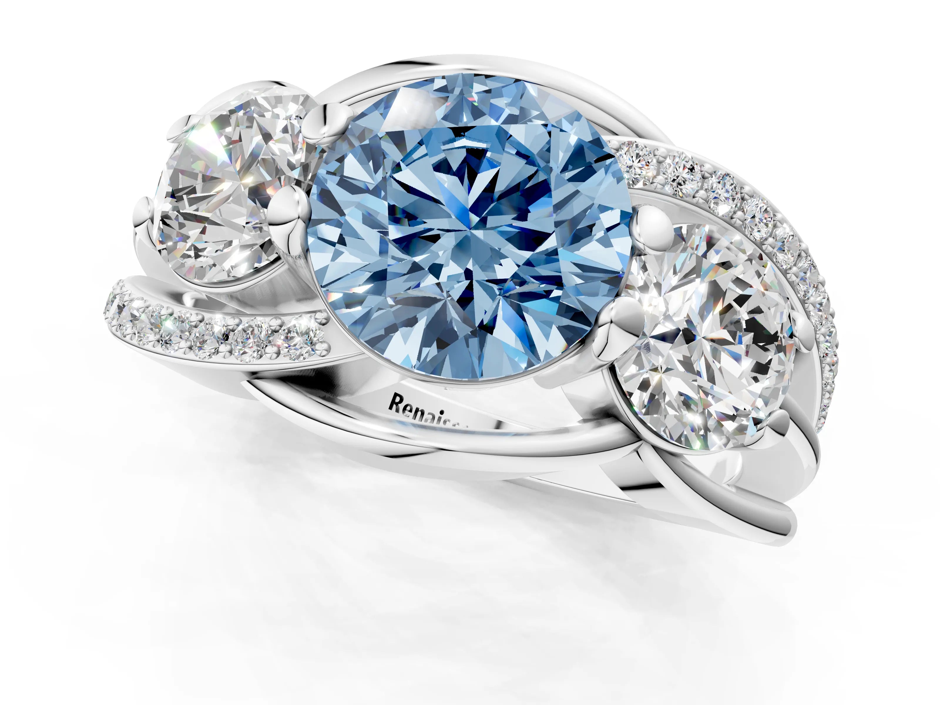 White gold Three-Stone Fancy Blue Round Cut Cut Diamond Split Shank Prong Set Ring_13
