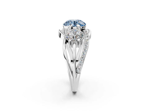 White gold Three-Stone Fancy Blue Round Cut Cut Diamond Split Shank Prong Set Ring_14