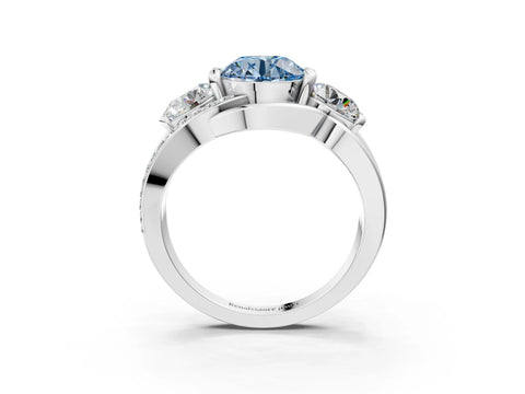 White gold Three-Stone Fancy Blue Round Cut Cut Diamond Split Shank Prong Set Ring_15