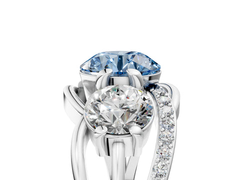 White gold Three-Stone Fancy Blue Round Cut Cut Diamond Split Shank Prong Set Ring_17