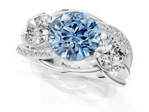 White gold Three-Stone Fancy Blue Round Cut Cut Diamond Split Shank Prong Set Ring_1