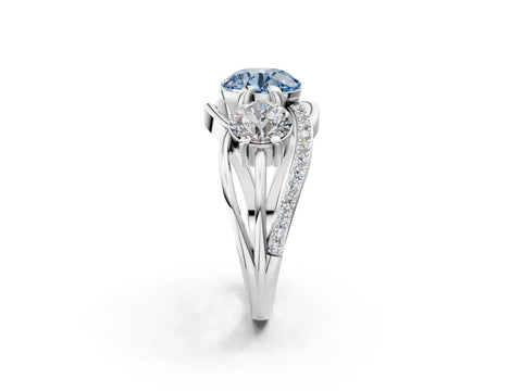 White gold Three-Stone Fancy Blue Round Cut Cut Diamond Split Shank Prong Set Ring_2