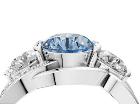 White gold Three-Stone Fancy Blue Round Cut Cut Diamond Split Shank Prong Set Ring_4