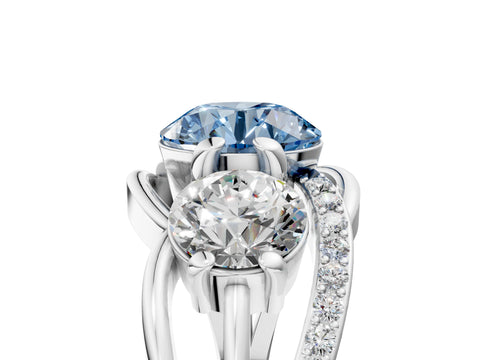 White gold Three-Stone Fancy Blue Round Cut Cut Diamond Split Shank Prong Set Ring_5