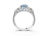 White gold Three-Stone Fancy Blue Round Cut Cut Milgrain Band Prong Setting Ring_3
