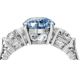 White gold Three-Stone Fancy Blue Round Cut Cut Milgrain Band Prong Setting Ring_4