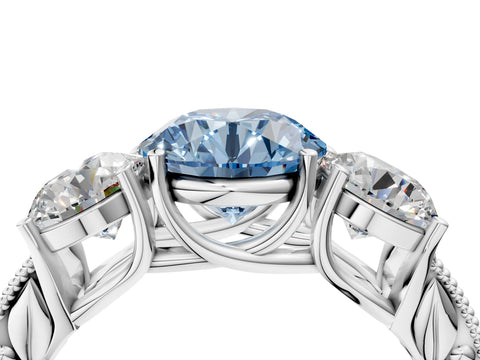 White gold Three-Stone Fancy Blue Round Cut Cut Milgrain Pavé Engagement Ring_22