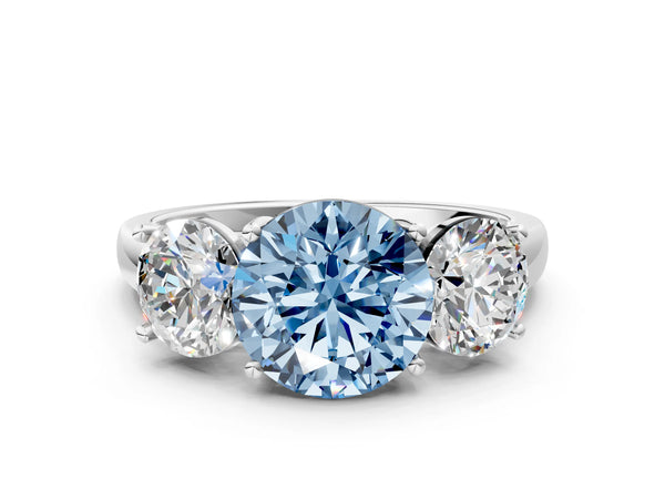 Platinum Three-Stone Fancy Blue Round Cut Cut Solitaire Ring with Classic Prong Setting