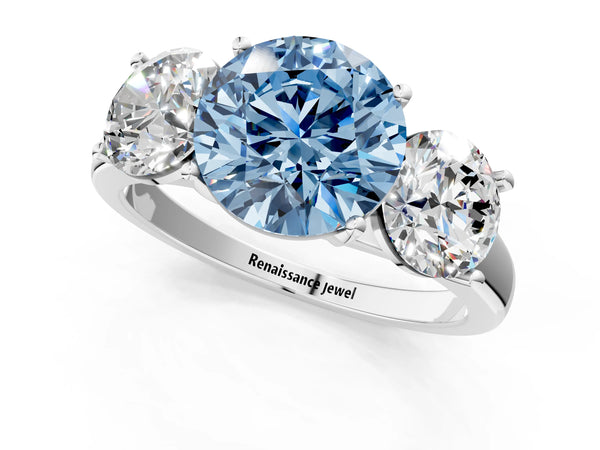 Platinum Three-Stone Fancy Blue Round Cut Cut Solitaire Ring with Classic Prong Setting