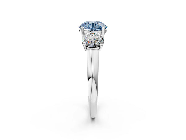 Platinum Three-Stone Fancy Blue Round Cut Cut Solitaire Ring with Classic Prong Setting