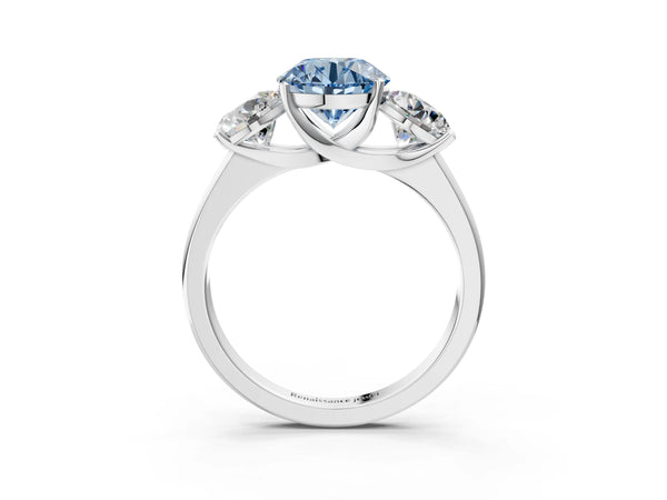Platinum Three-Stone Fancy Blue Round Cut Cut Solitaire Ring with Classic Prong Setting