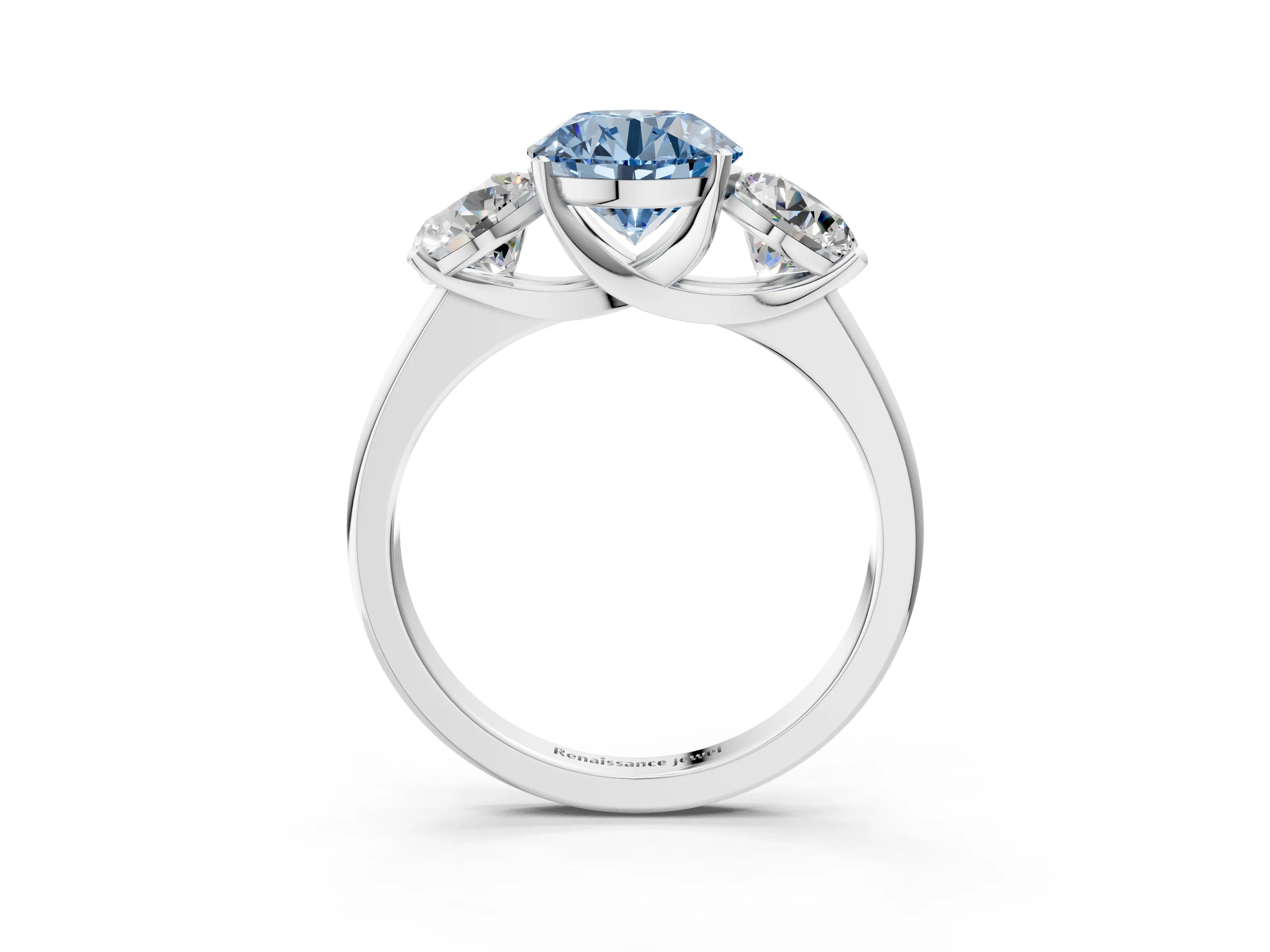 White gold Three-Stone Fancy Blue Round Cut Cut Solitaire Ring with Classic Prong Setting_15