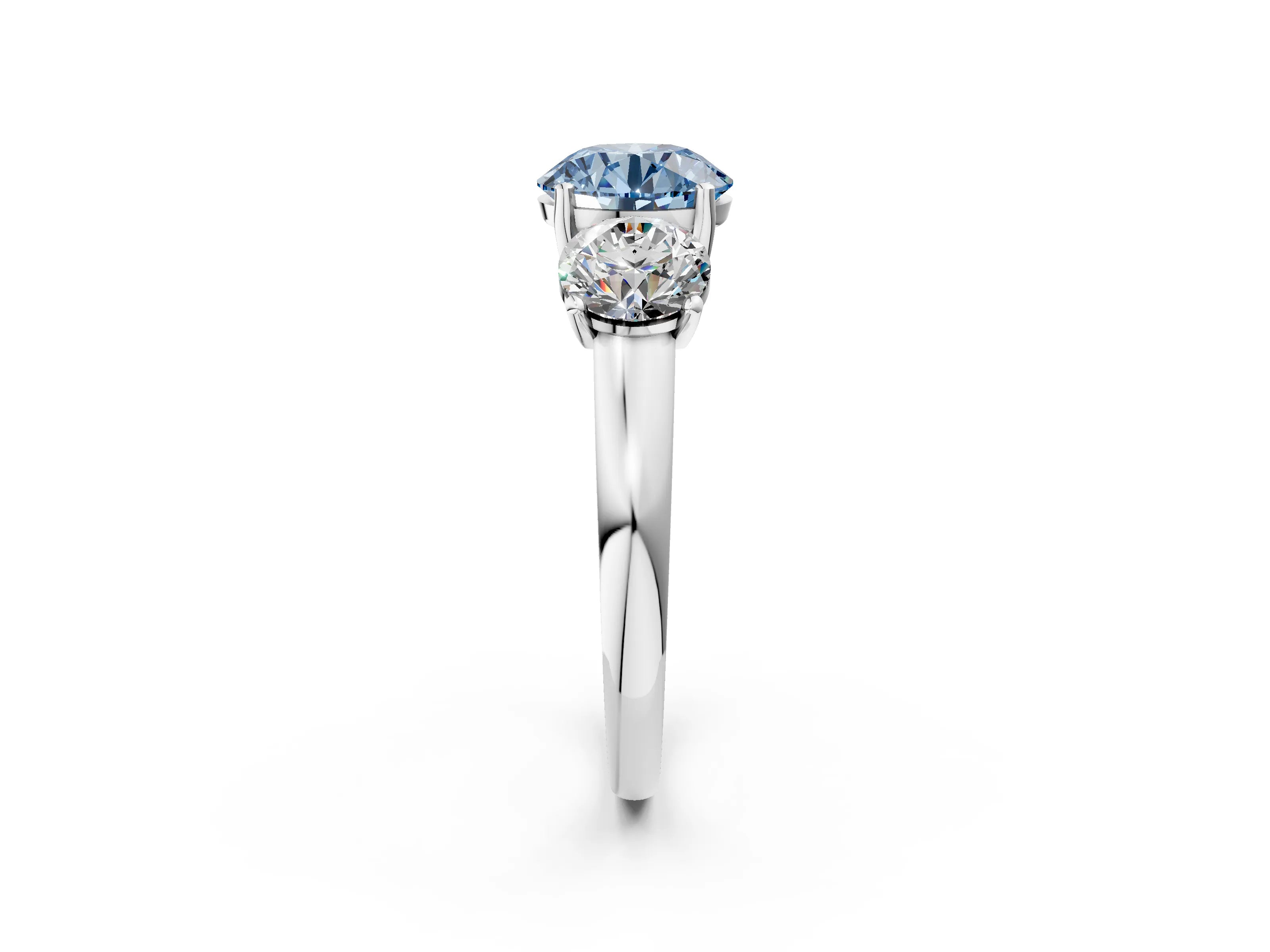 White gold Three-Stone Fancy Blue Round Cut Cut Solitaire Ring with Classic Prong Setting_2