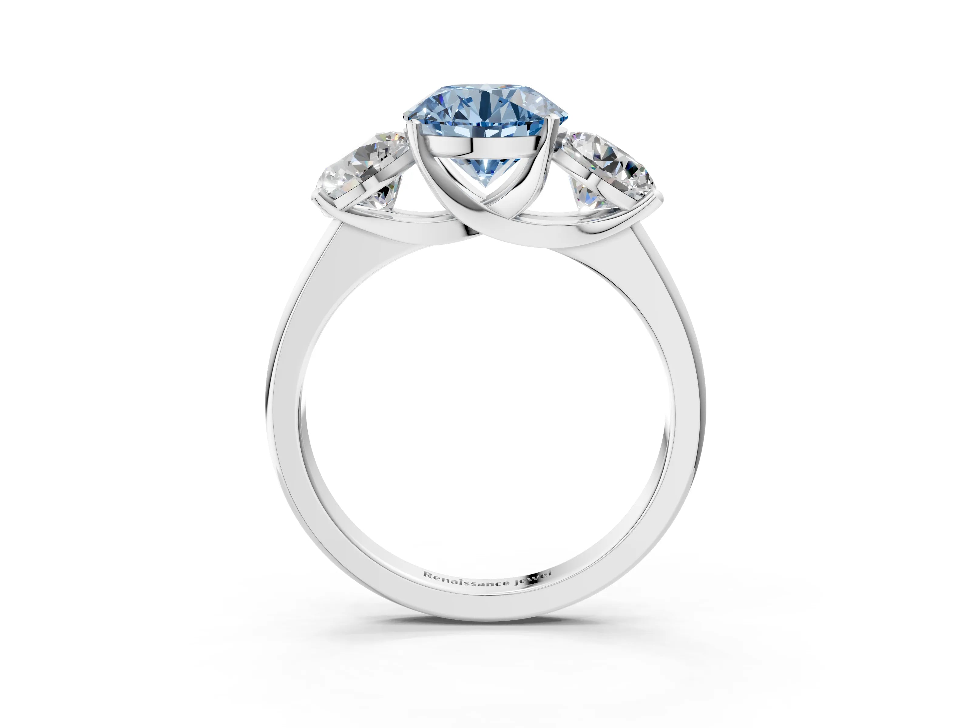 White gold Three-Stone Fancy Blue Round Cut Cut Solitaire Ring with Classic Prong Setting_3