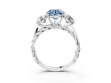 White gold Three-Stone Fancy Blue Round Cut Diamond Braided Band Ring with Four-Prong Setting_55