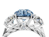 White gold Three-Stone Fancy Blue Round Cut Diamond Braided Band Ring with Four-Prong Setting_56