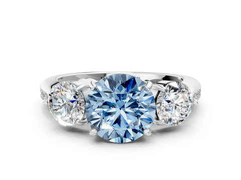 White gold Three-Stone Fancy Blue Round Cut Diamond Channel Set Engagement Ring with Prong Setting_12