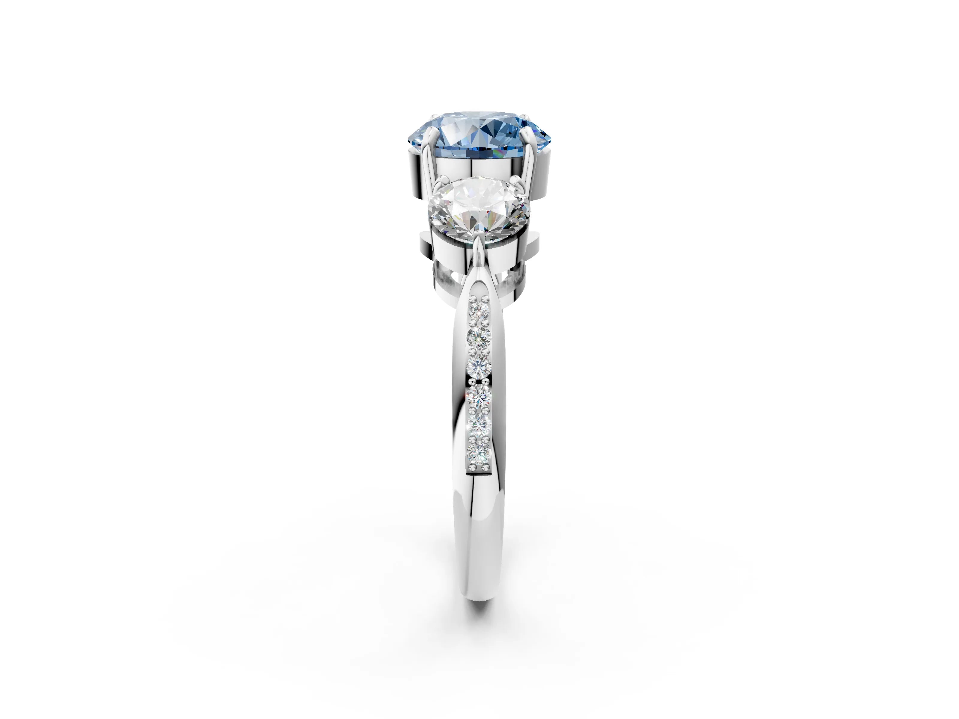 White gold Three-Stone Fancy Blue Round Cut Diamond Channel Set Engagement Ring with Prong Setting_14