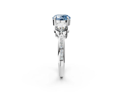 White gold Three-Stone Fancy Blue Round Cut Diamond Channel Set Engagement Ring with Prong Setting_14