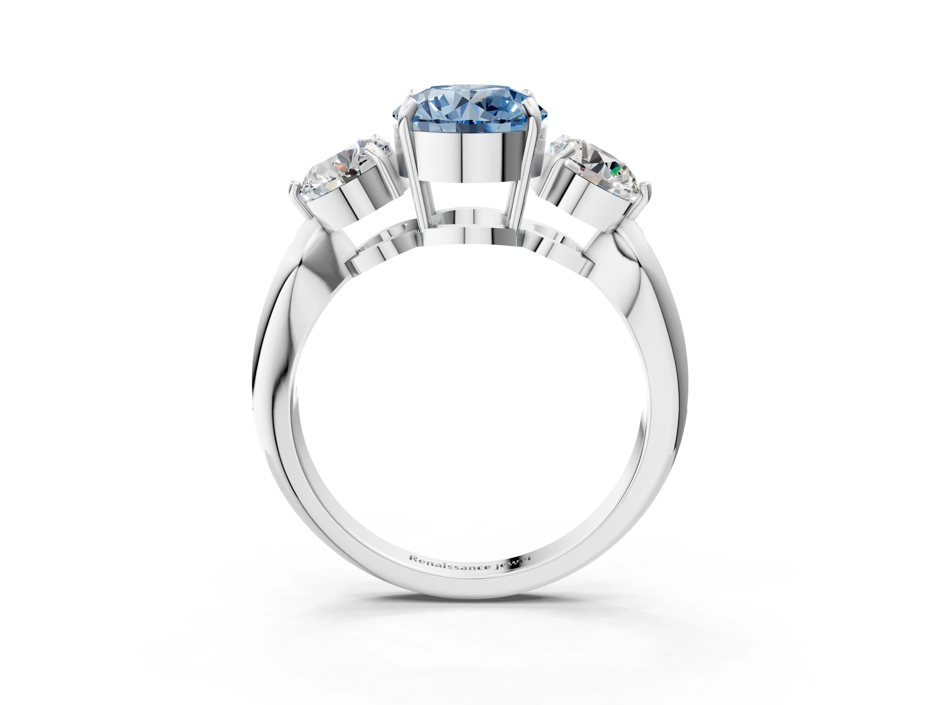 White gold Three-Stone Fancy Blue Round Cut Diamond Channel Set Engagement Ring with Prong Setting_15