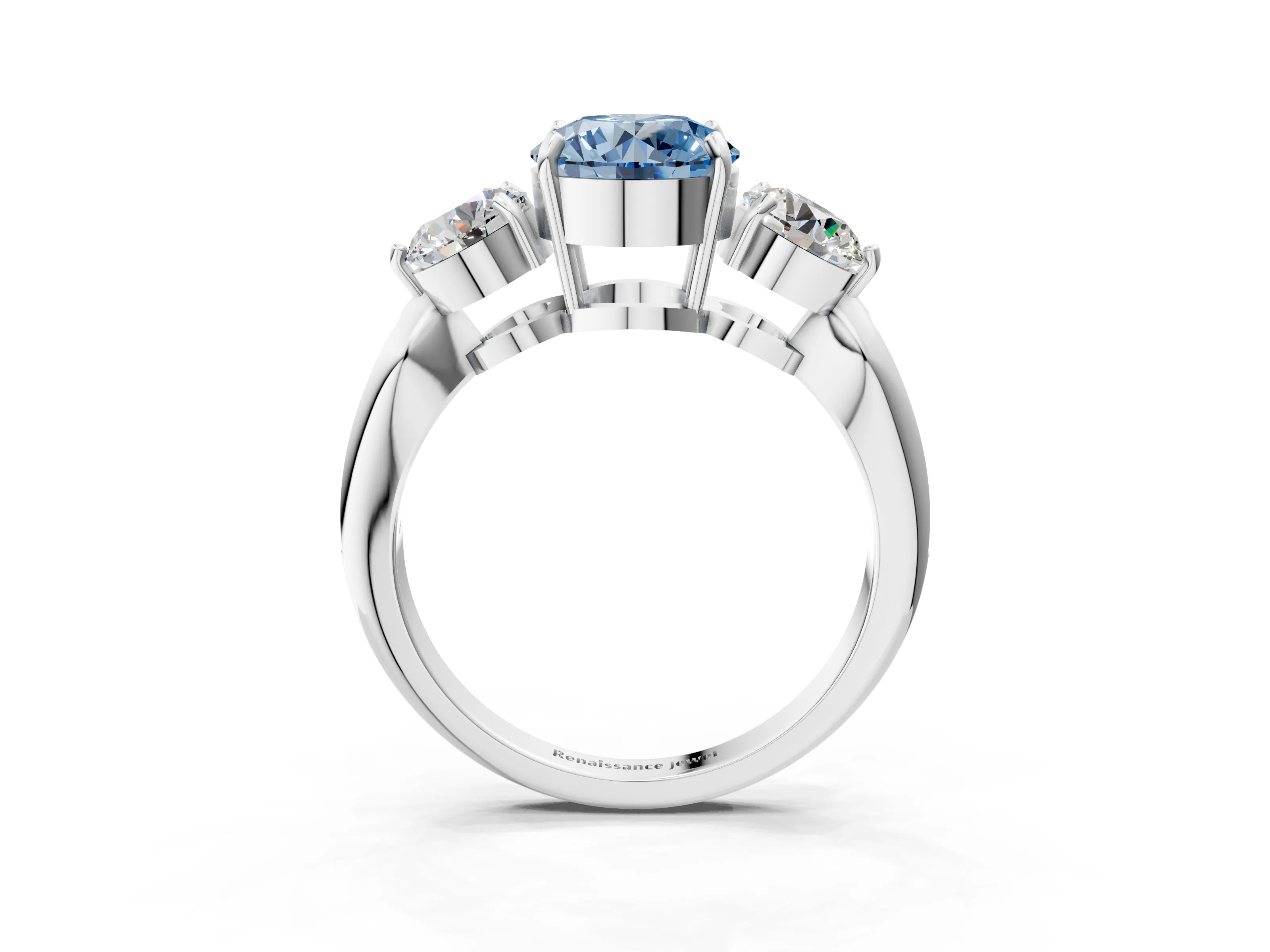 White gold Three-Stone Fancy Blue Round Cut Diamond Channel Set Engagement Ring with Prong Setting_15