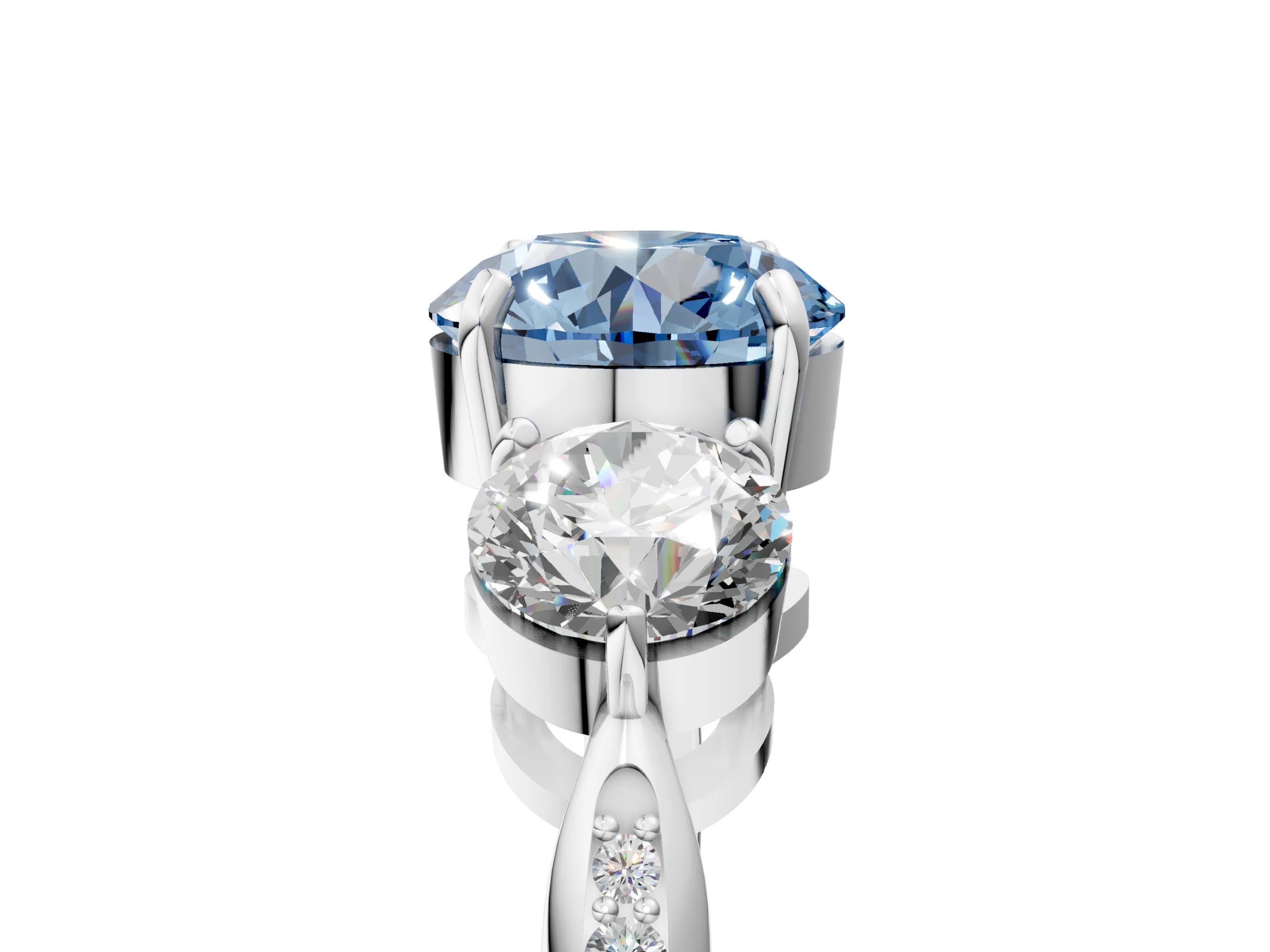White gold Three-Stone Fancy Blue Round Cut Diamond Channel Set Engagement Ring with Prong Setting_17