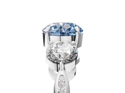 White gold Three-Stone Fancy Blue Round Cut Diamond Channel Set Engagement Ring with Prong Setting_17