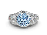 White gold Three-Stone Fancy Blue Round Cut Diamond Engagement Ring with Pave Band and Prong Setting_12