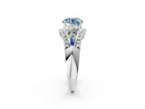 White gold Three-Stone Fancy Blue Round Cut Diamond Engagement Ring with Pave Band and Prong Setting_14