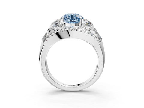 White gold Three-Stone Fancy Blue Round Cut Diamond Engagement Ring with Pave Band and Prong Setting_15
