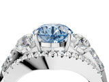White gold Three-Stone Fancy Blue Round Cut Diamond Engagement Ring with Pave Band and Prong Setting_16