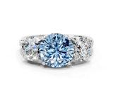 White gold Three-Stone Fancy Blue Round Cut Diamond Engagement Ring with Prong Setting_15