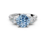 White gold Three-Stone Fancy Blue Round  Cut Diamond Pavé Band with Four-Prong Setting_25
