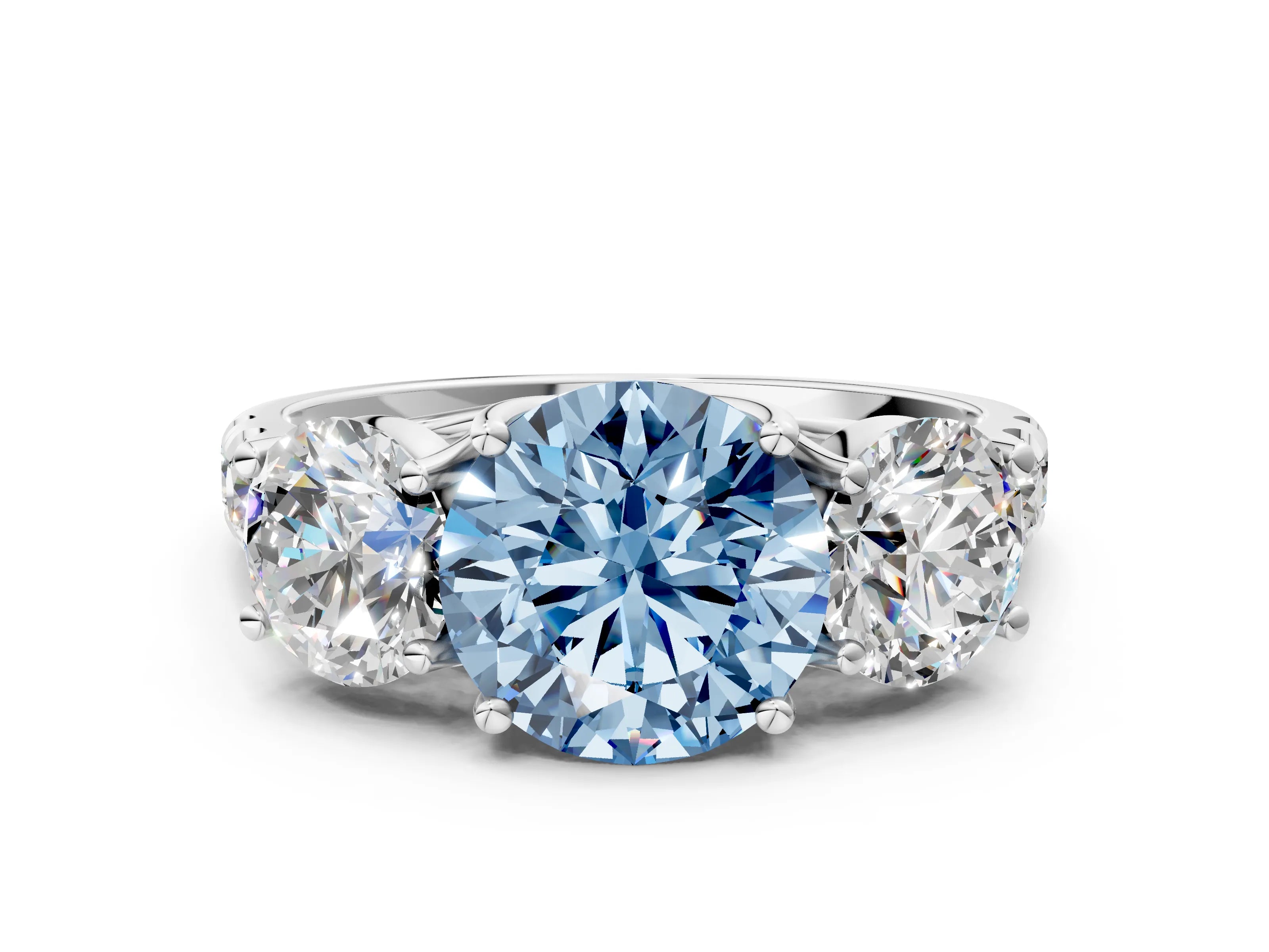 White gold Three-Stone Fancy Blue Round Cut Diamond Pavé Band with Prong Setting_12