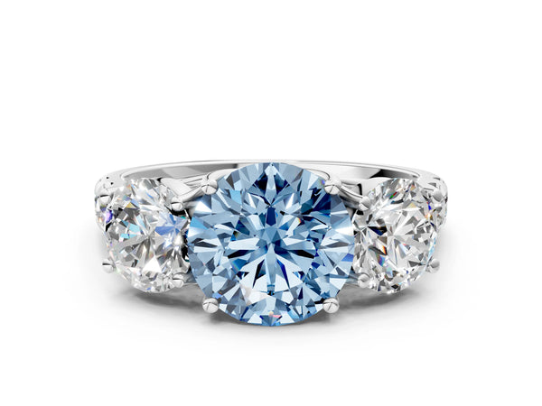 White gold Three-Stone Fancy Blue Round Cut Diamond Pavé Band with Prong Setting