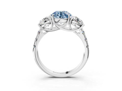 White gold Three-Stone Fancy Blue Round Cut Diamond Pavé Band with Prong Setting_15